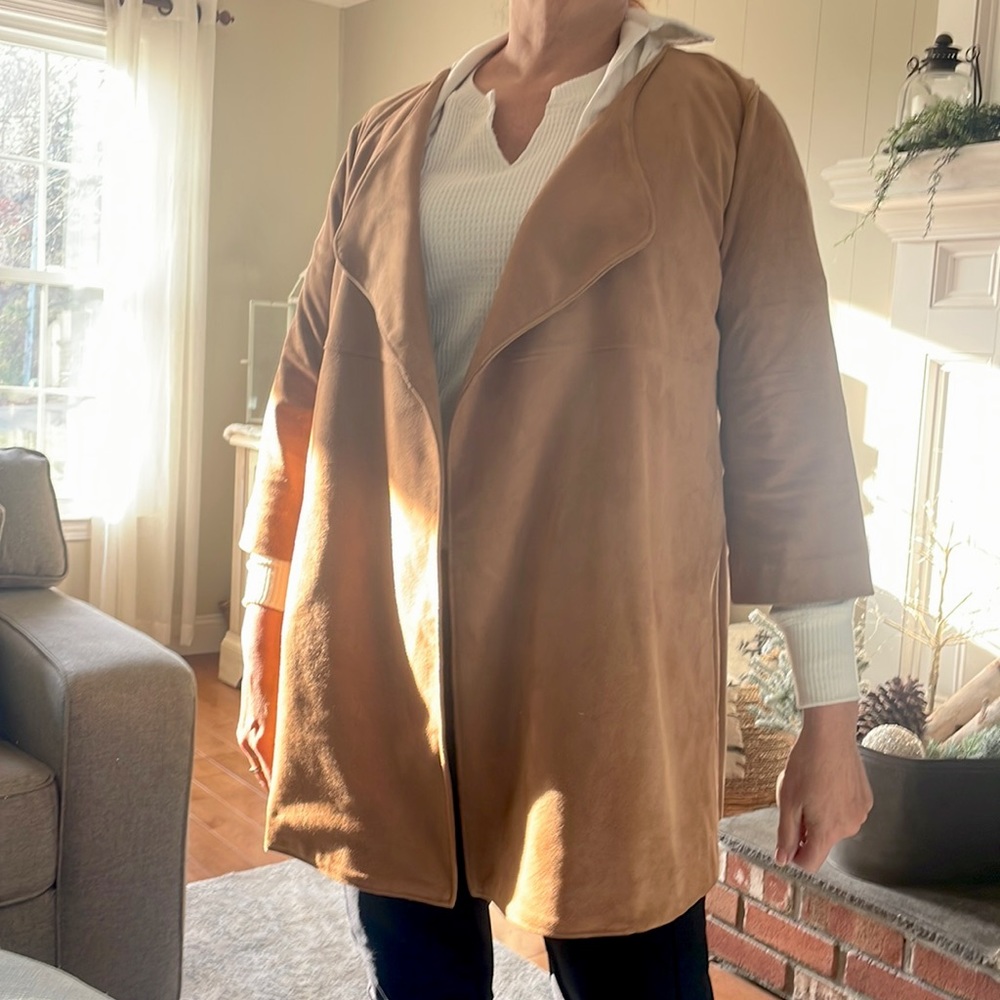 Caramel color soft suede 3/4 sleeve jacket for women